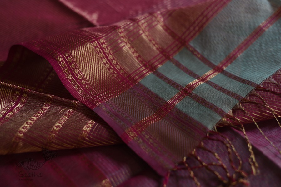 maheshwari handwoven silk sea green saree with pink pallu