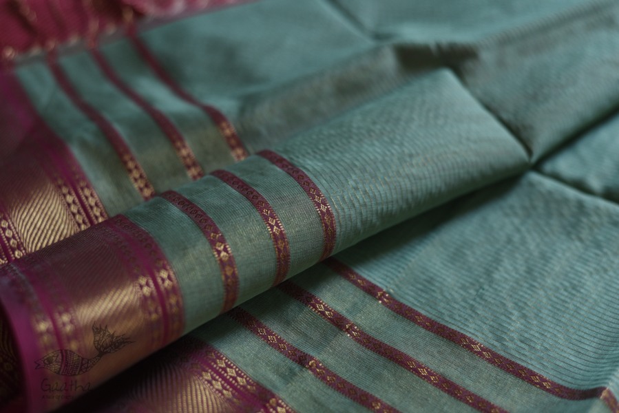 maheshwari handwoven silk sea green saree with pink pallu