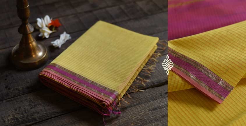 maheshwari handwoven silk yellow saree 