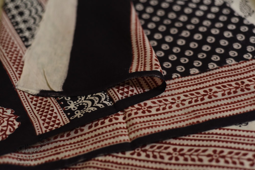 Hand Block Bagh Printed Pure Cotton saree - Black & White