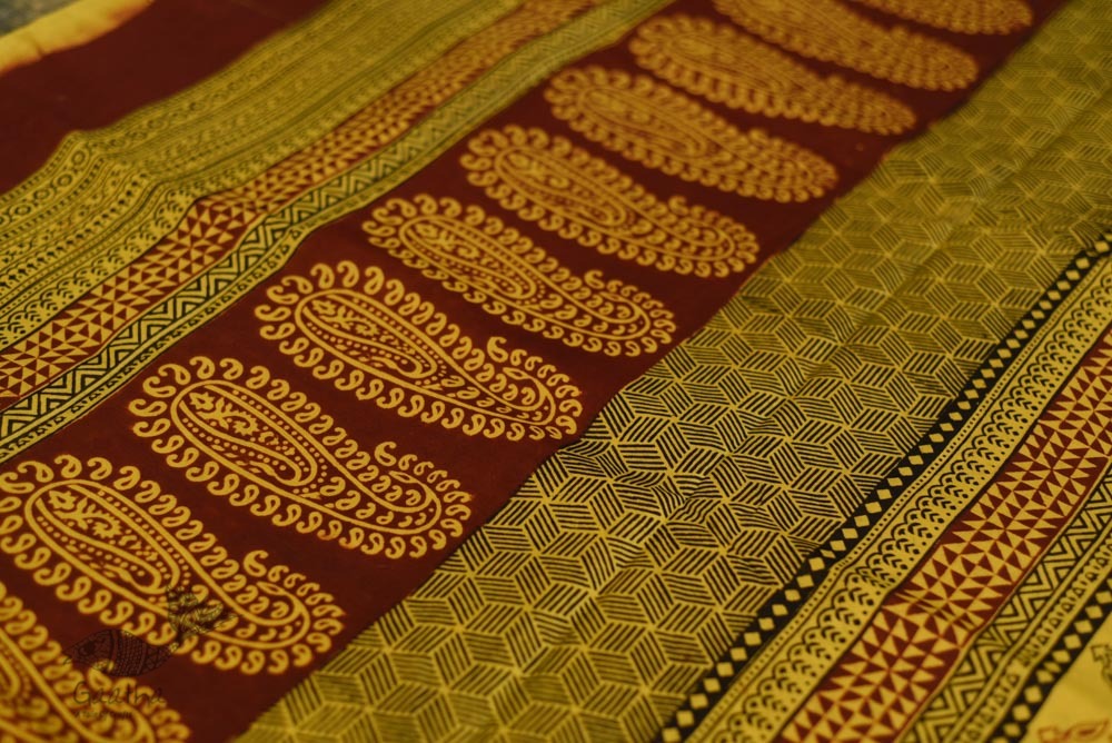 Hand Block Bagh Printed Pure Cotton saree  in Lemon Yellow Colour