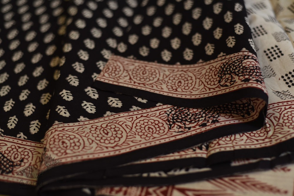 Hand Block Bagh Printed Pure Cotton Black saree