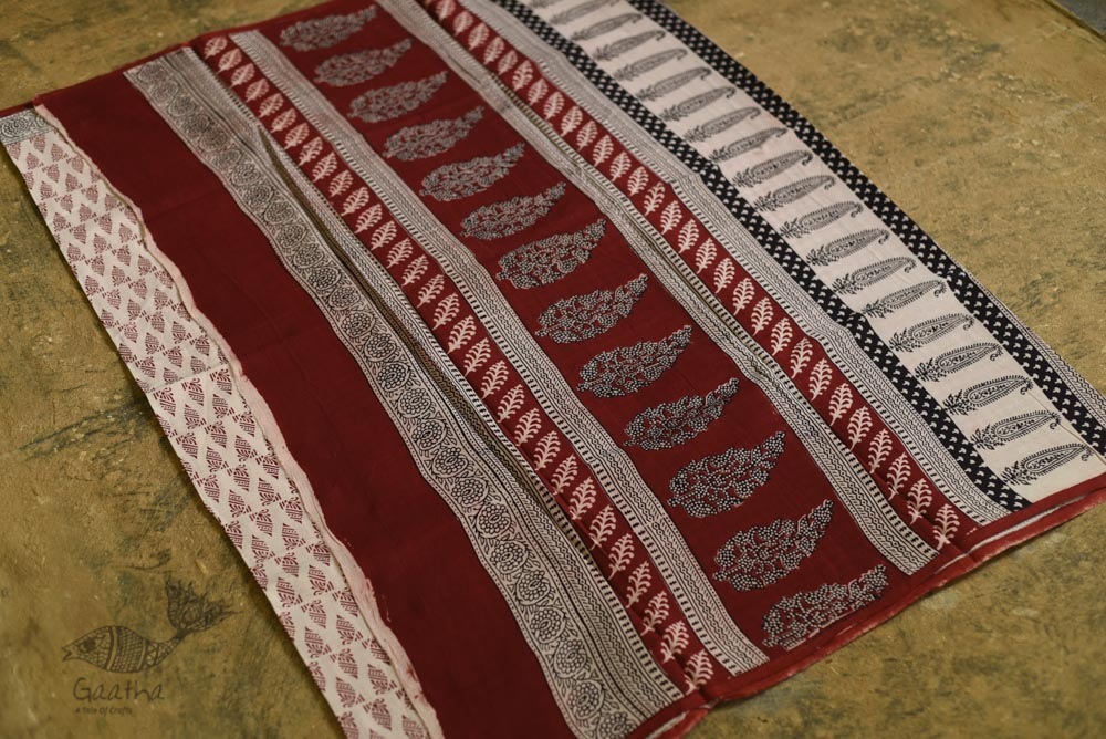 Hand Block Bagh Printed Pure Cotton saree With Red Pallu