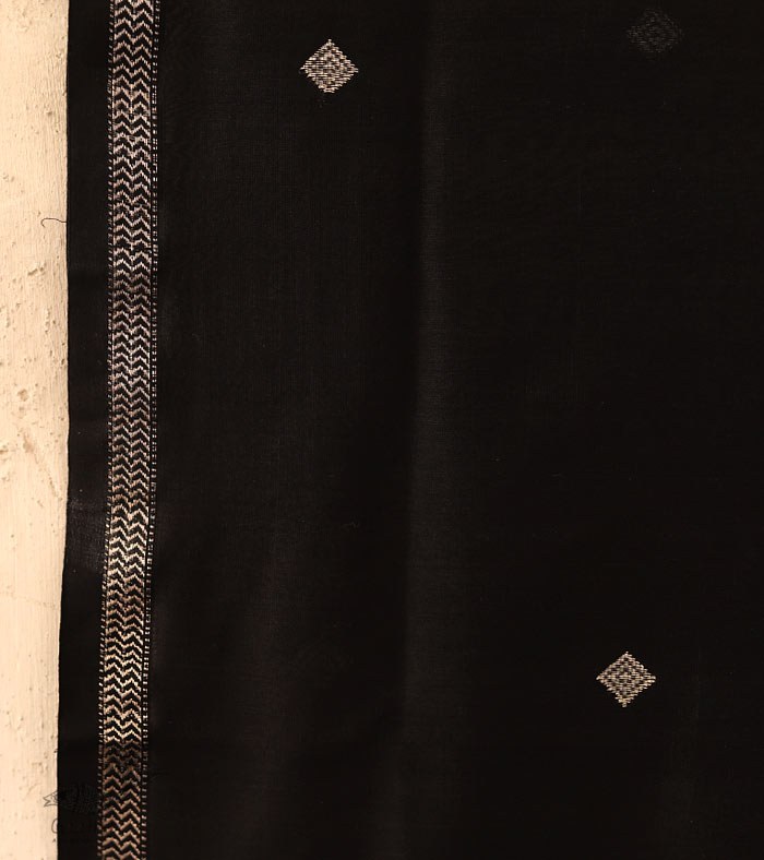 सुगंधिका ✻ Maheshwari ✻ Black Silver Zari Buti stole ✻ B 2