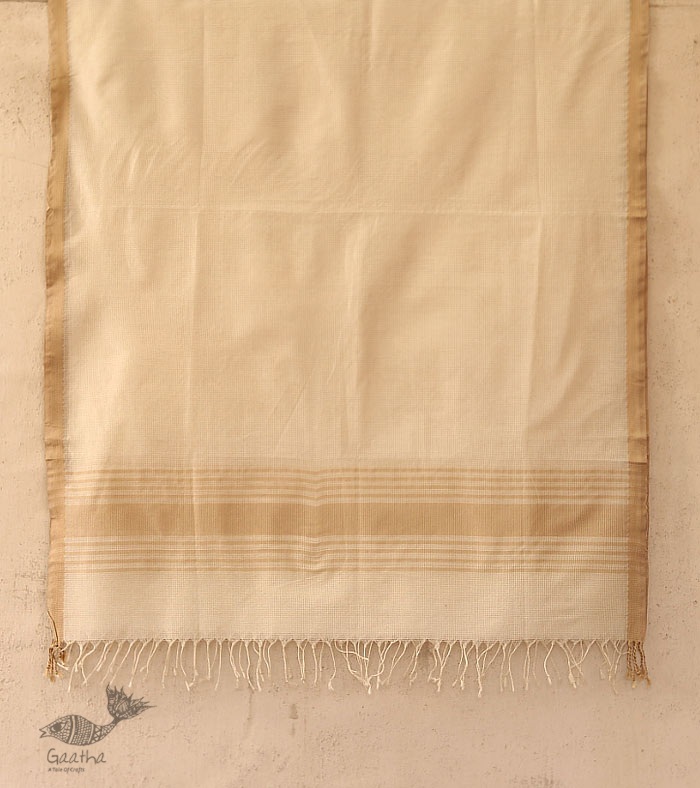 सुगंधिका ✻ Maheshwari ✻ Checks Reshmi Border Stole - Off White ✻ D 8