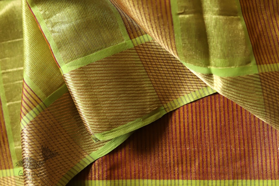 Ojovati ❢  Maheshwari ❢ Tussar Checks Saree with Zari Border ❢ 4