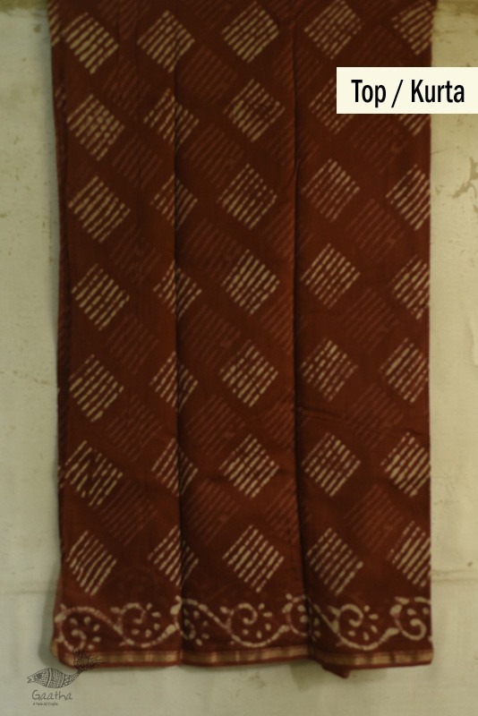 shop chanderi batik block printed dress Brown material