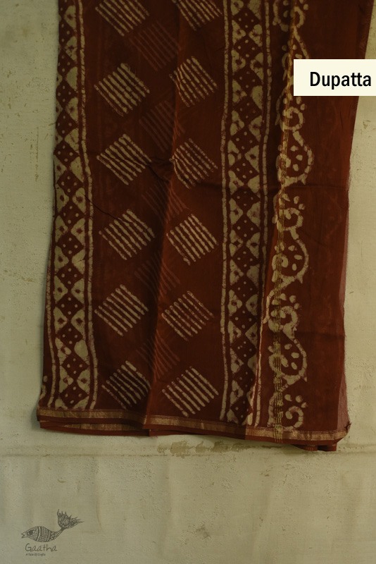 shop chanderi batik block printed dress Brown material