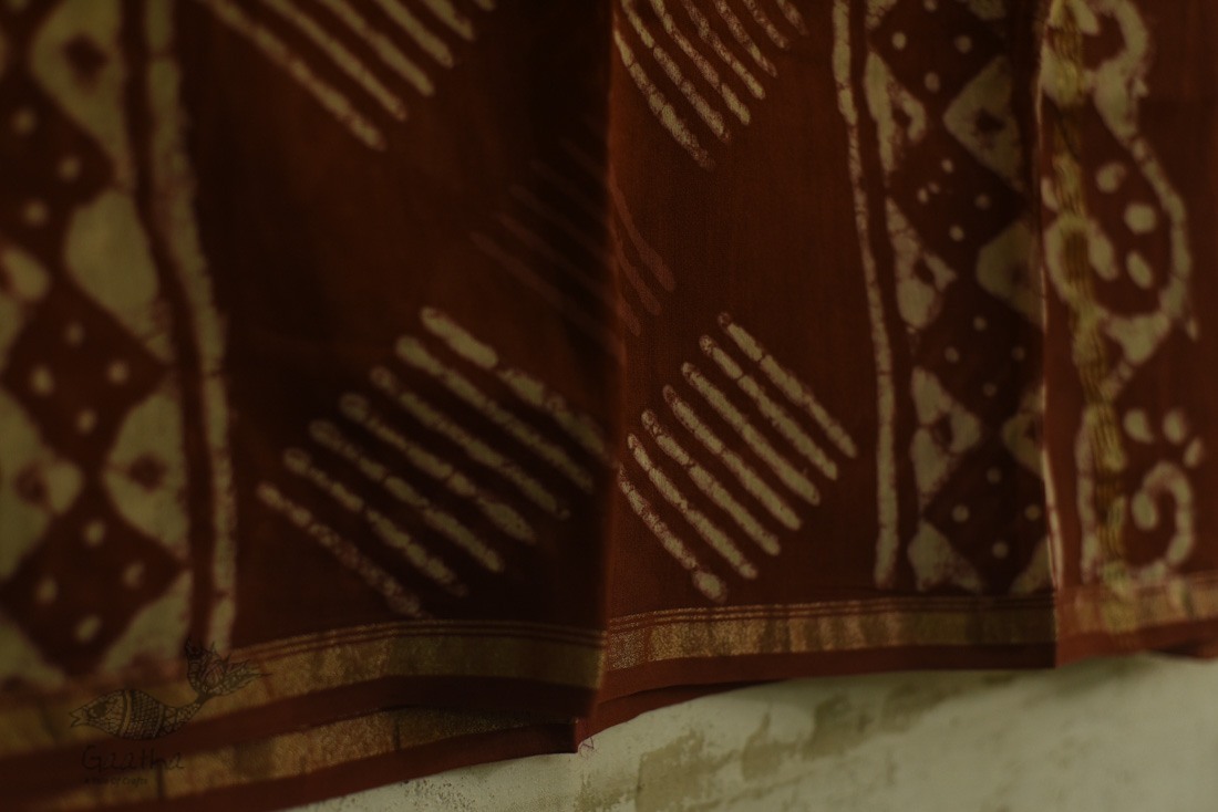 shop chanderi batik block printed dress Brown material