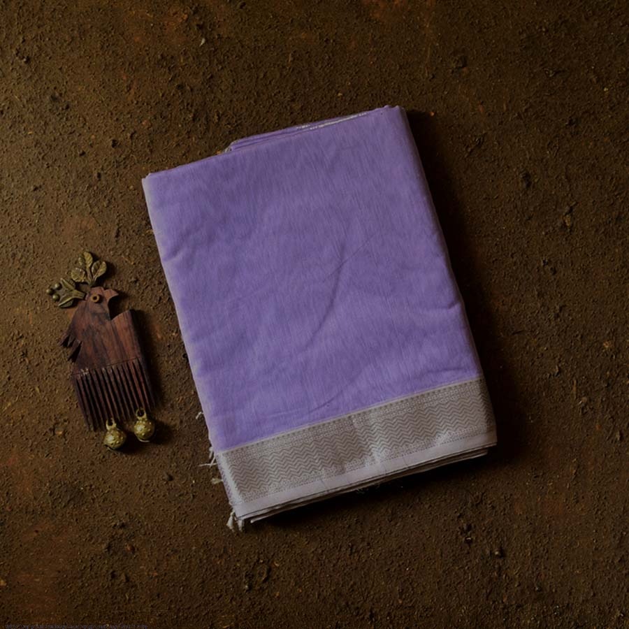 buy Handloom Silver Zari Border Maheshwari Silk Saree ~ Purple