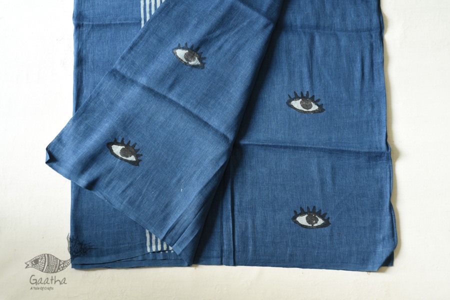 Linen Handloom Block Printed Saree with Natural Dyed 