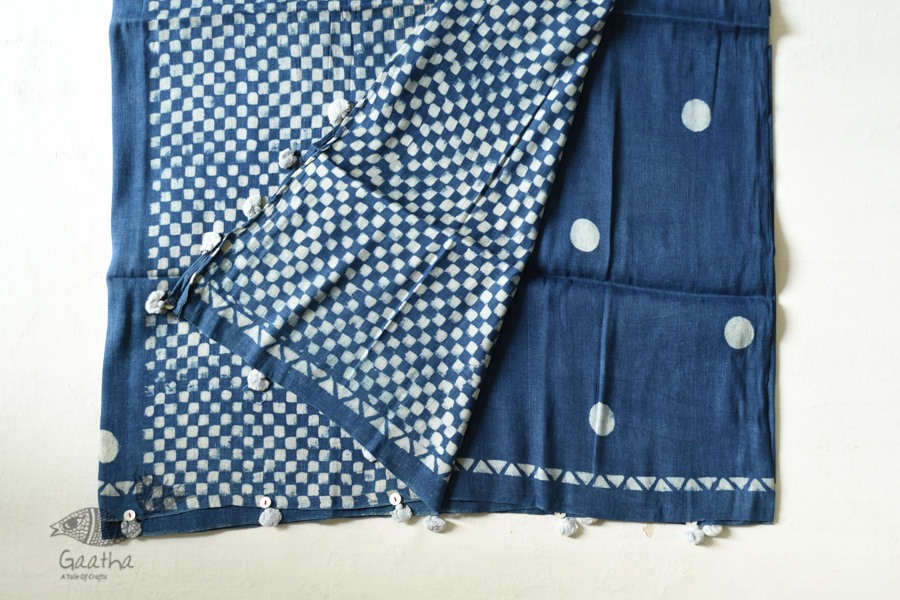 Block Printed Saree with Natural Dyed - Linen Handloom
