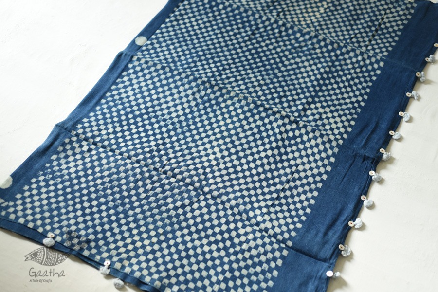 Block Printed Saree with Natural Dyed - Linen Handloom