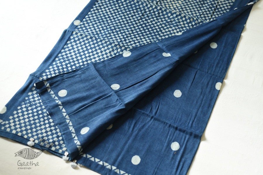 Block Printed Saree with Natural Dyed - Linen Handloom