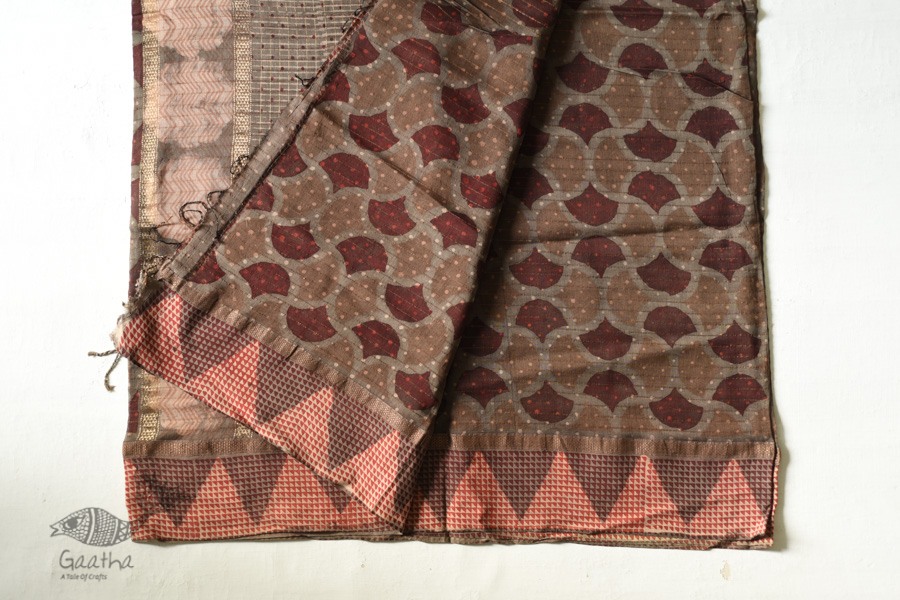 Block Printed Saree . Cotton Silk Handloom - Brown