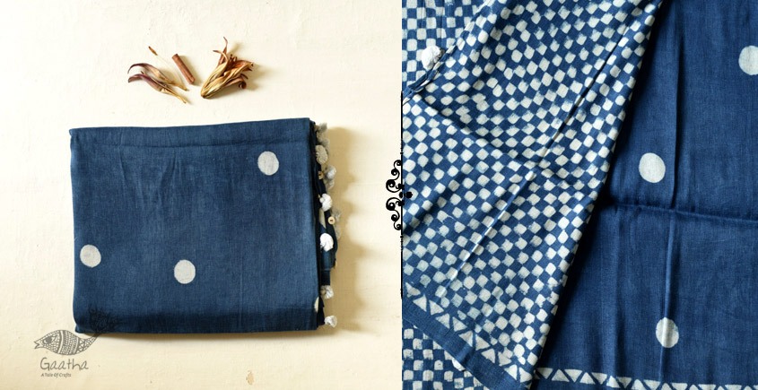 Block Printed Saree with Natural Dyed - Linen Handloom