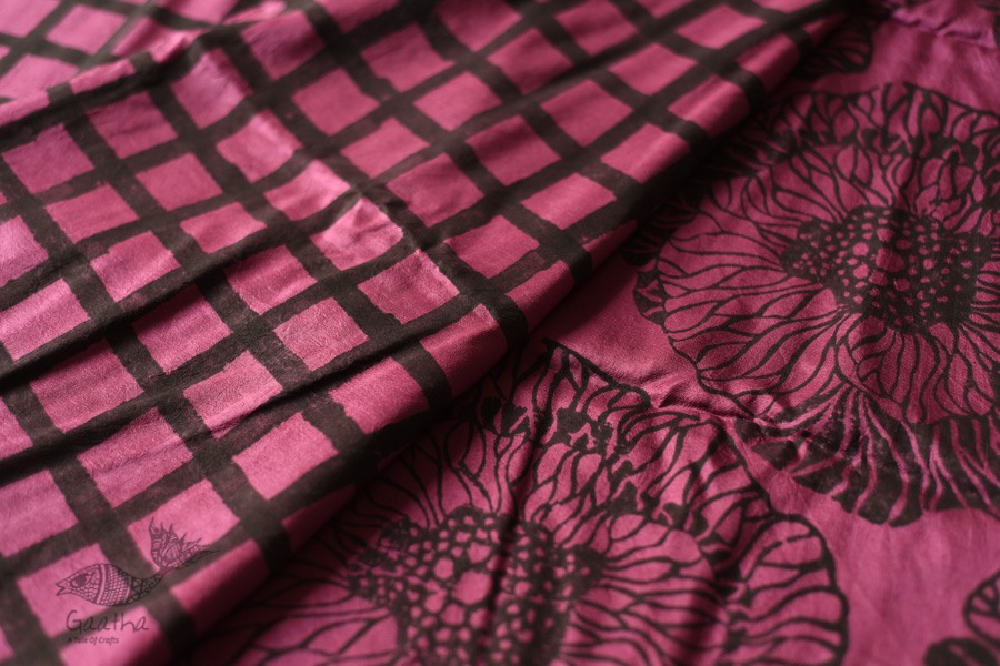 shop Natural Color . Hand Block Printed Pure Silk Saree - Purple