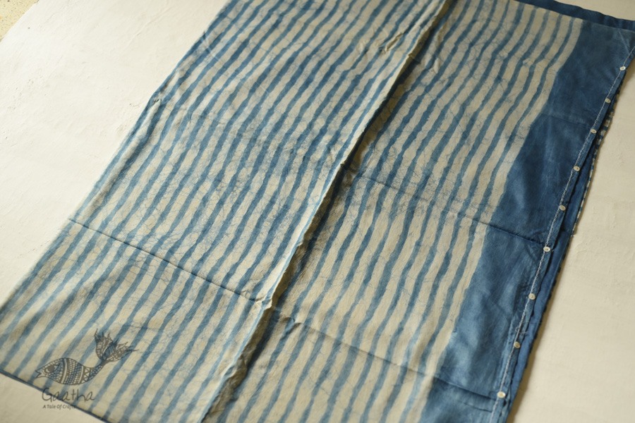 Natural Color . Pure Silk Saree - Sky Blue Stripes 