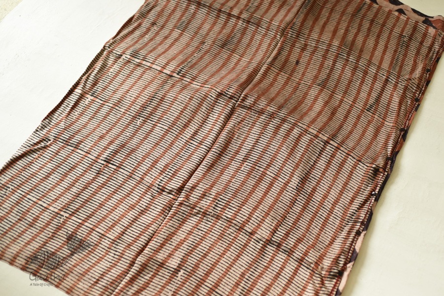 Natural Dyed . Block Printed Pure Silk Saree - Brown & Black Checks