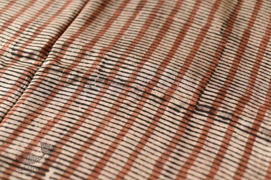 Natural Dyed . Block Printed Pure Silk Saree - Brown & Black Checks