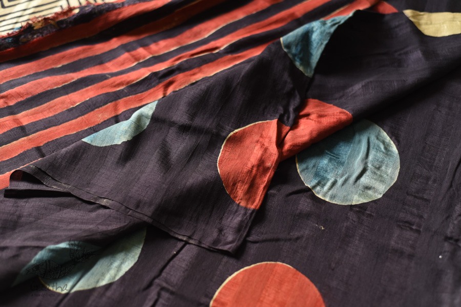 Natural Color . Block Printed Pure Silk Saree - Black