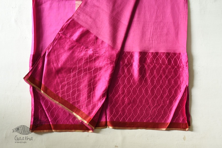 Buy Handwoven Banasari Silk Rani Pink saree