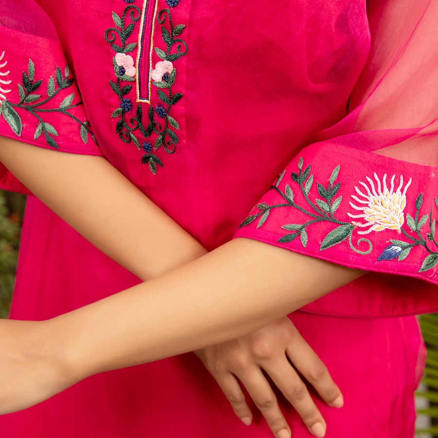 shop Hand Embroidered Chanderi Kurta Set