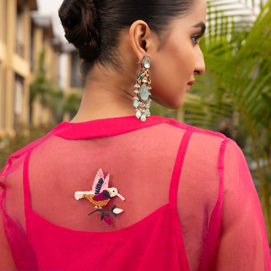 shop Hand Embroidered Chanderi Kurta Set