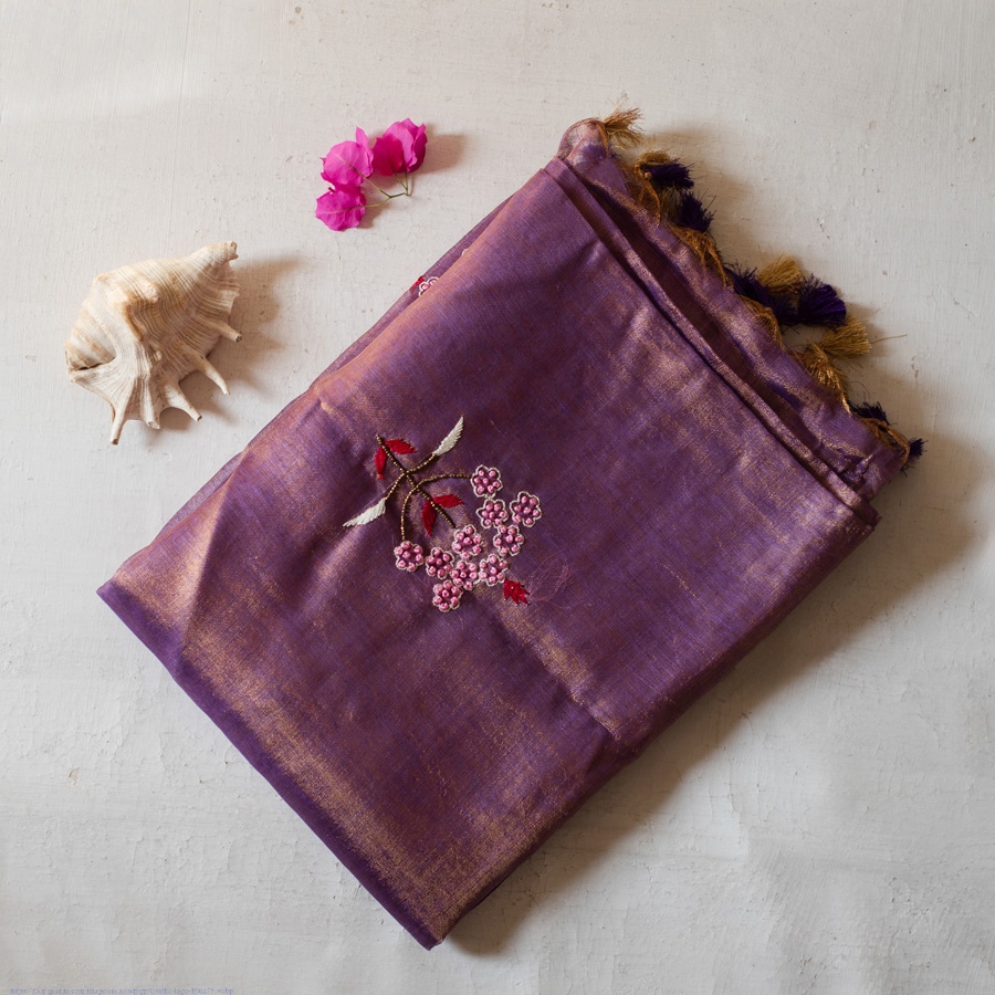 shop Handloom Linen Embroidered Saree