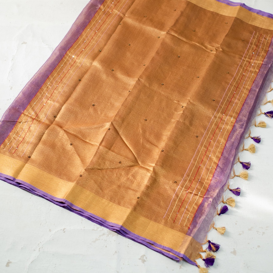 shop Handloom Linen Embroidered Saree
