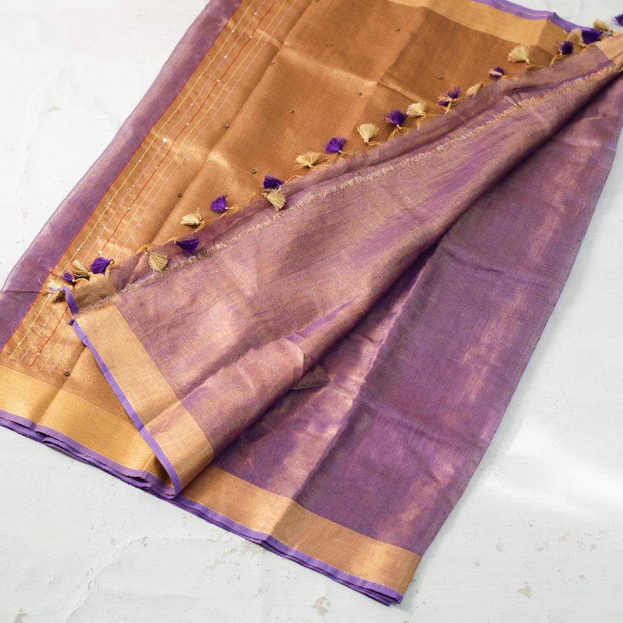 shop Handloom Linen Embroidered Saree