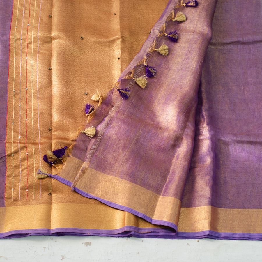 shop Handloom Linen Embroidered Saree