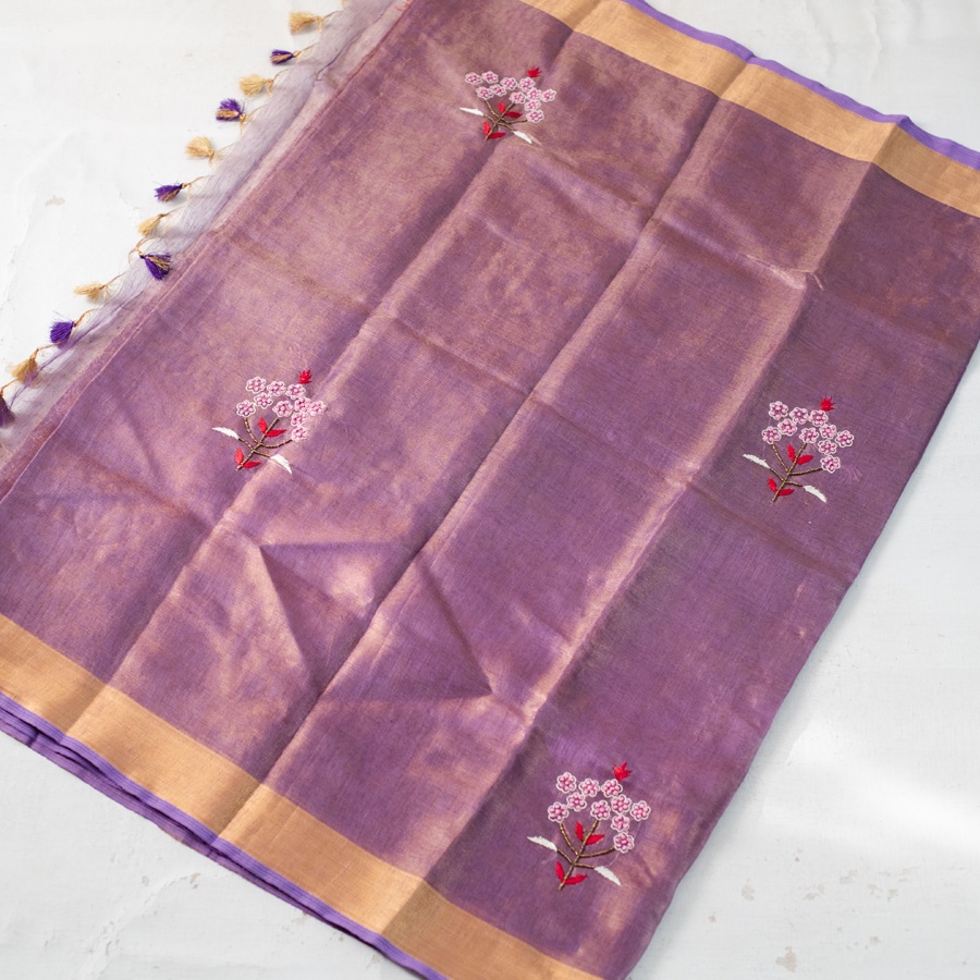shop Handloom Linen Embroidered Saree