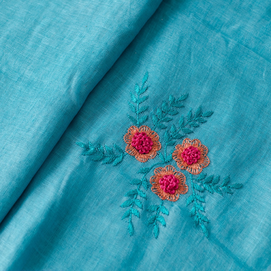 shop Handloom Linen Embroidered Saree