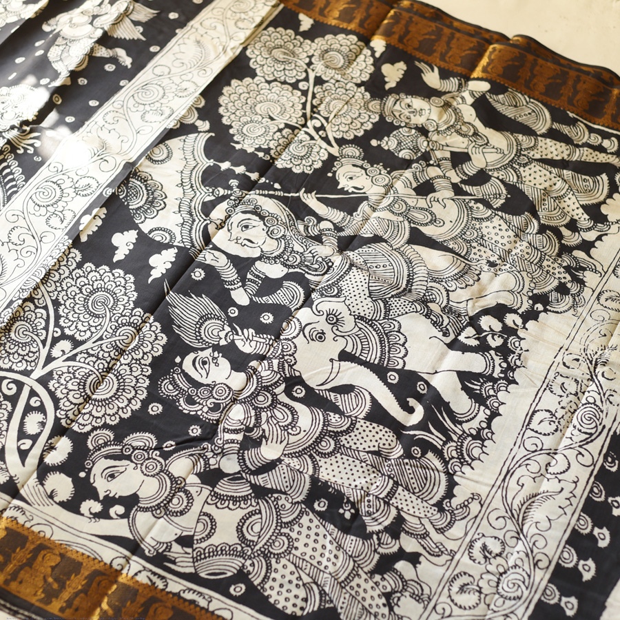 shop Handmade ~ Kalamkari Silk Saree - Lotus
