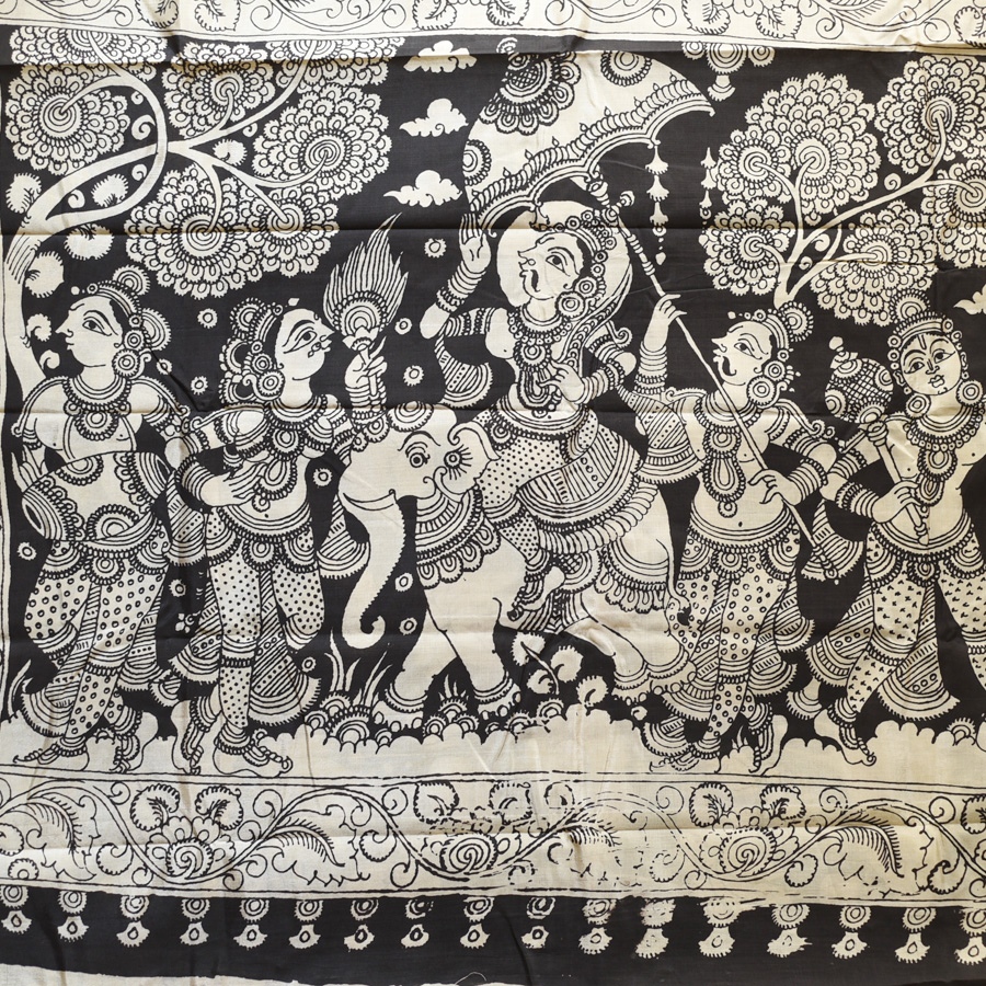 shop Handmade ~ Kalamkari Silk Saree - Lotus