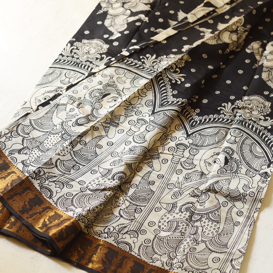 shop Handmade ~ Kalamkari Silk Saree - Lotus