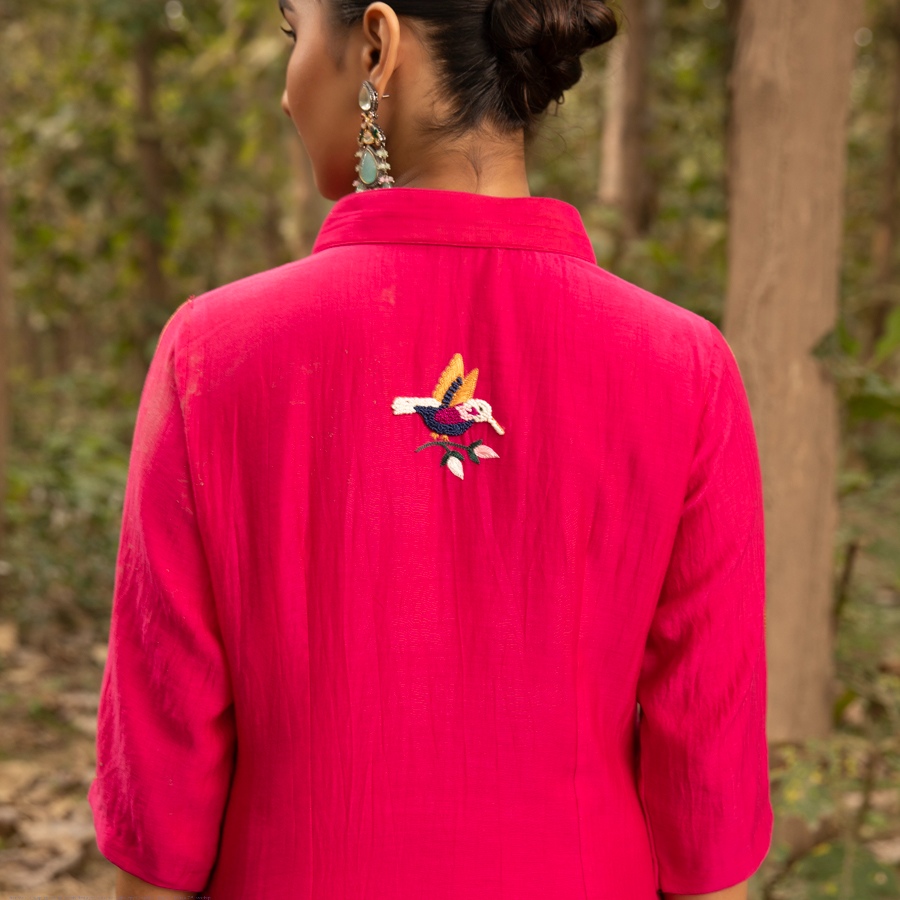 shop Hand Embroidered Chanderi Tunic Set Paired with Silk Pant