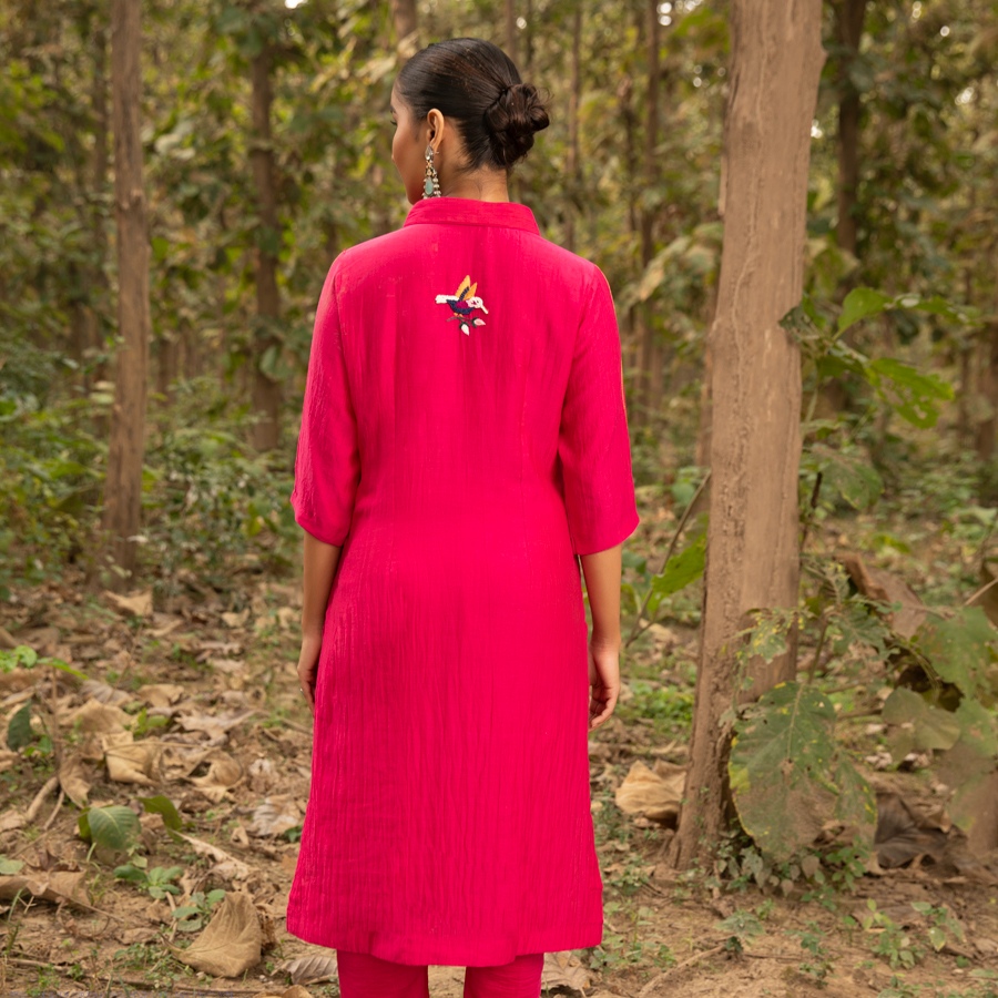 shop Hand Embroidered Chanderi Tunic Set Paired with Silk Pant