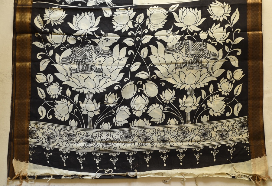 shop Handmade ~ Kalamkari Silk Saree - Nandi