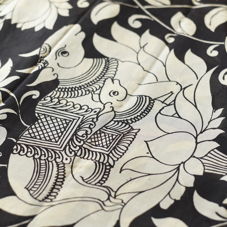 shop Handmade ~ Kalamkari Silk Saree - Nandi