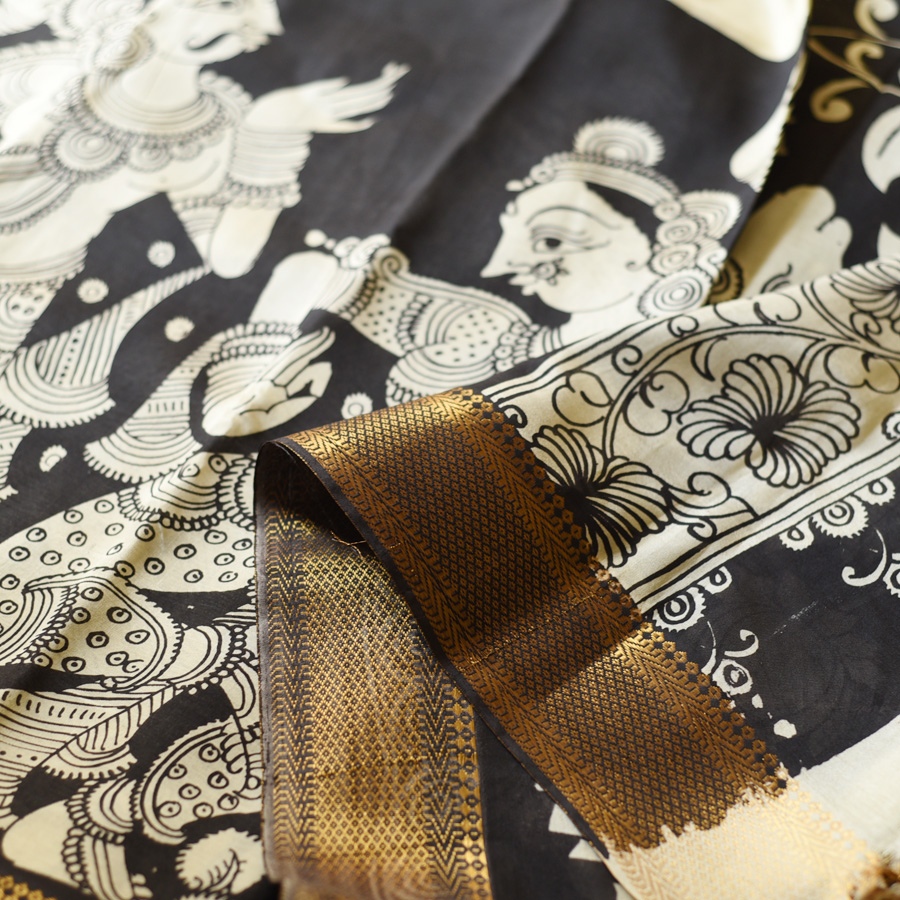 shop Handmade ~ Kalamkari Silk Saree - Nandi