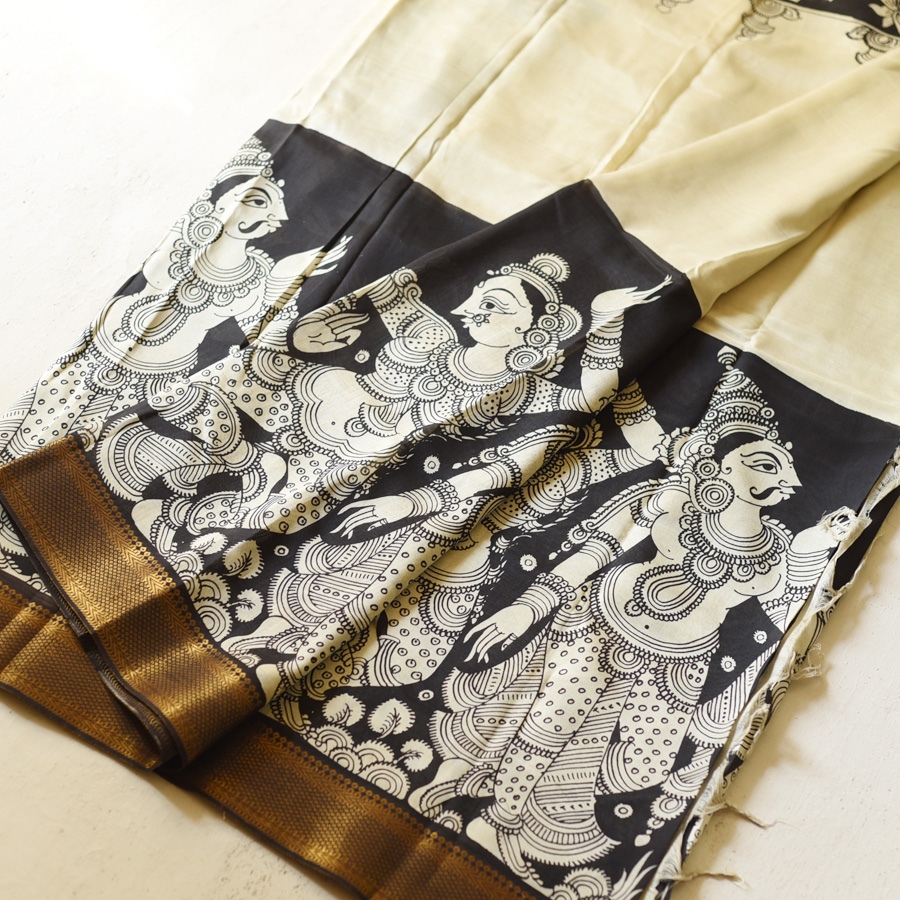 shop Handmade ~ Kalamkari Silk Saree - Nandi