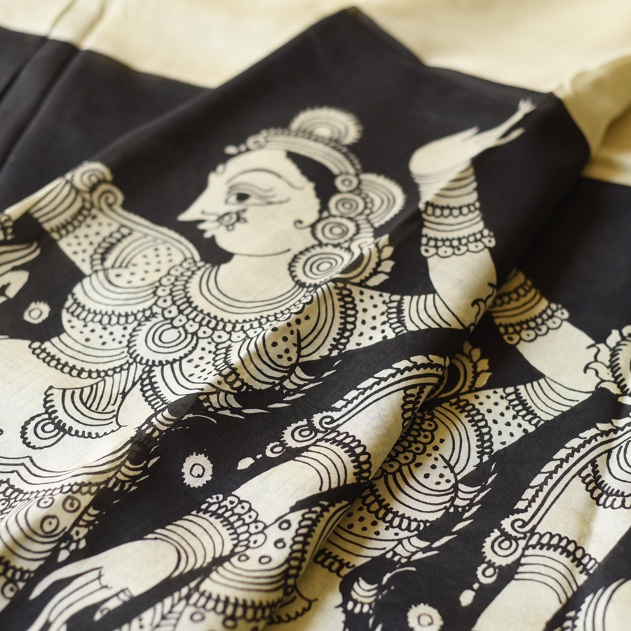 shop Handmade ~ Kalamkari Silk Saree - Nandi