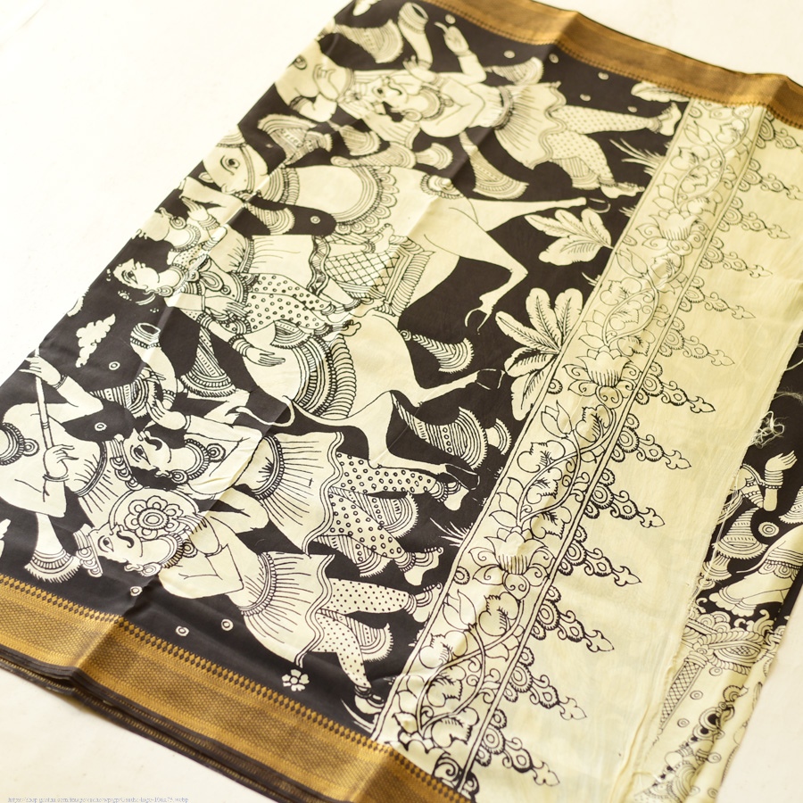 shop Handmade ~ Kalamkari Silk Saree - Shiv Barat
