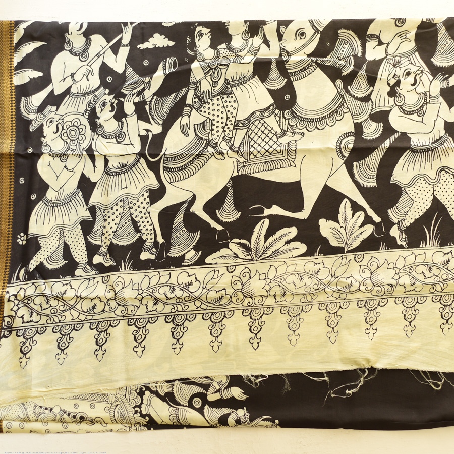 shop Handmade ~ Kalamkari Silk Saree - Shiv Barat