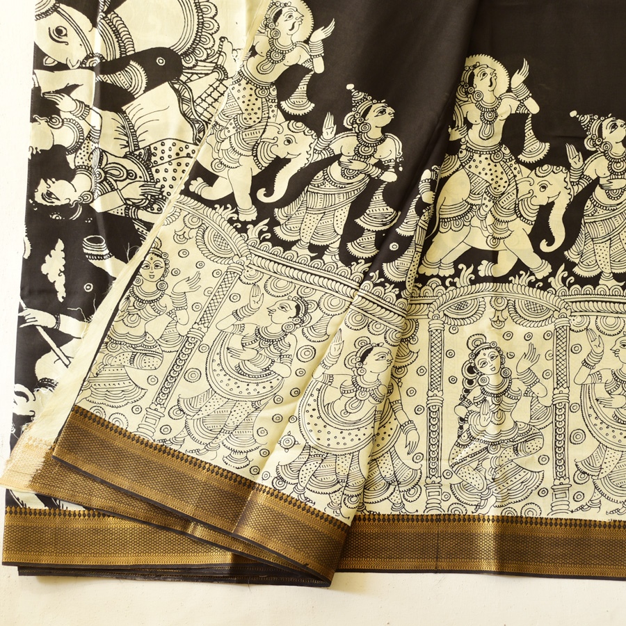 shop Handmade ~ Kalamkari Silk Saree - Shiv Barat