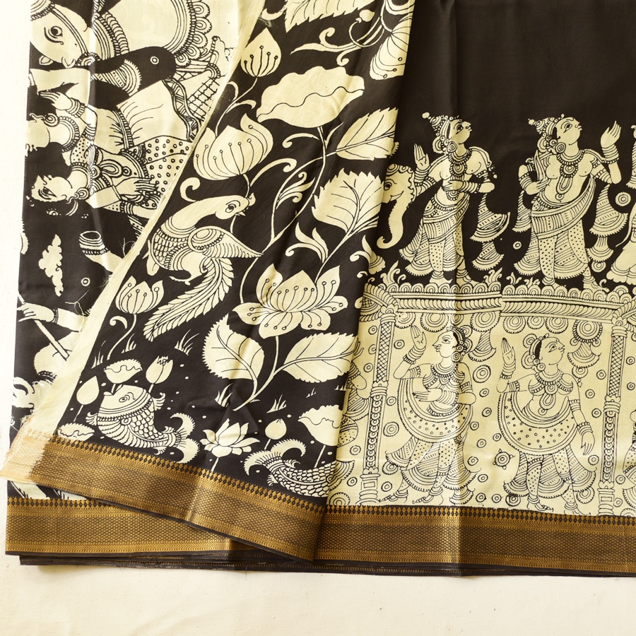 shop Handmade ~ Kalamkari Silk Saree - Shiv Barat