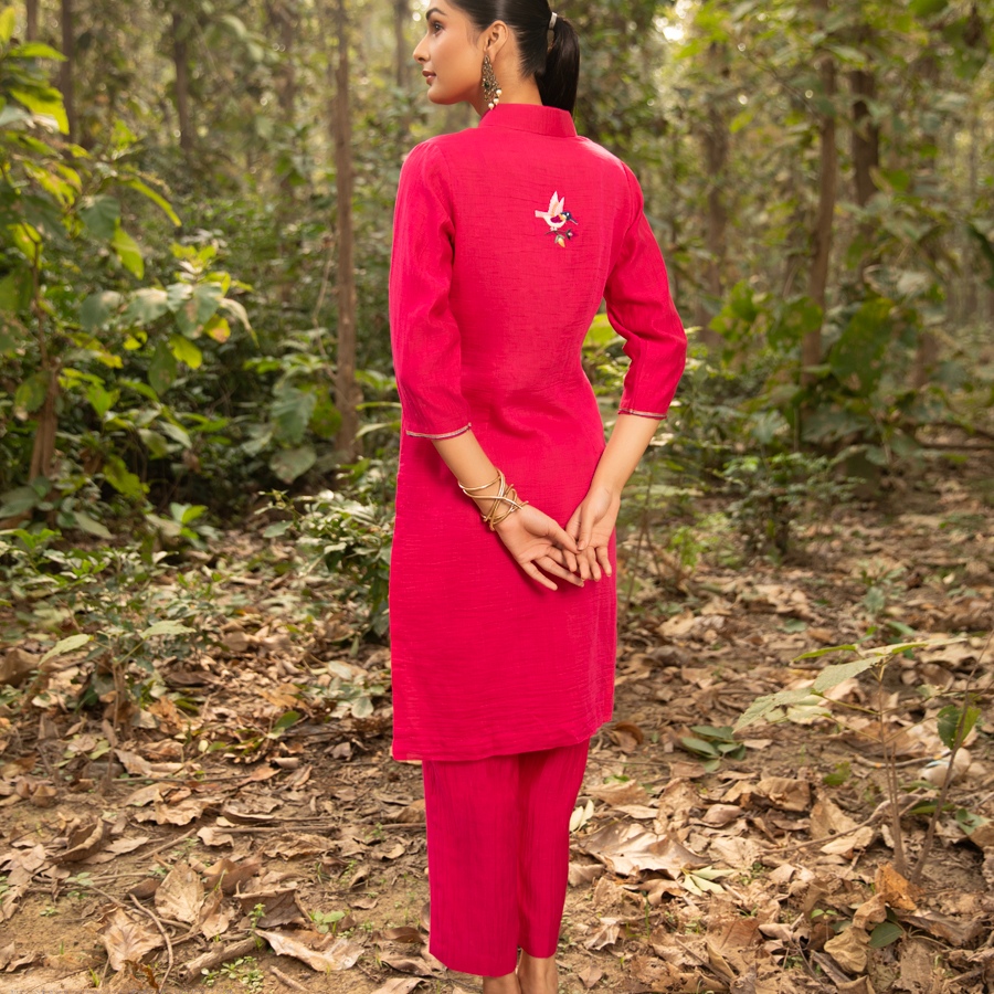shop Hand Embroidered Chanderi Kurta Set