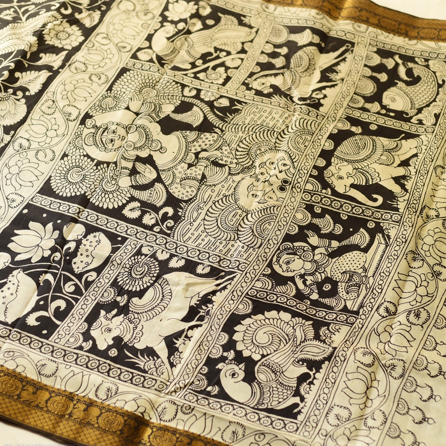 shop Handmade ~ Kalamkari Silk Saree - peacock